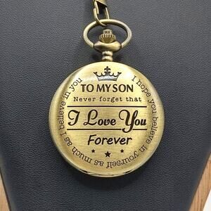 Gold Pocket Watch Gift For Son Fashion Birthday Graduation Christmas Travel New!